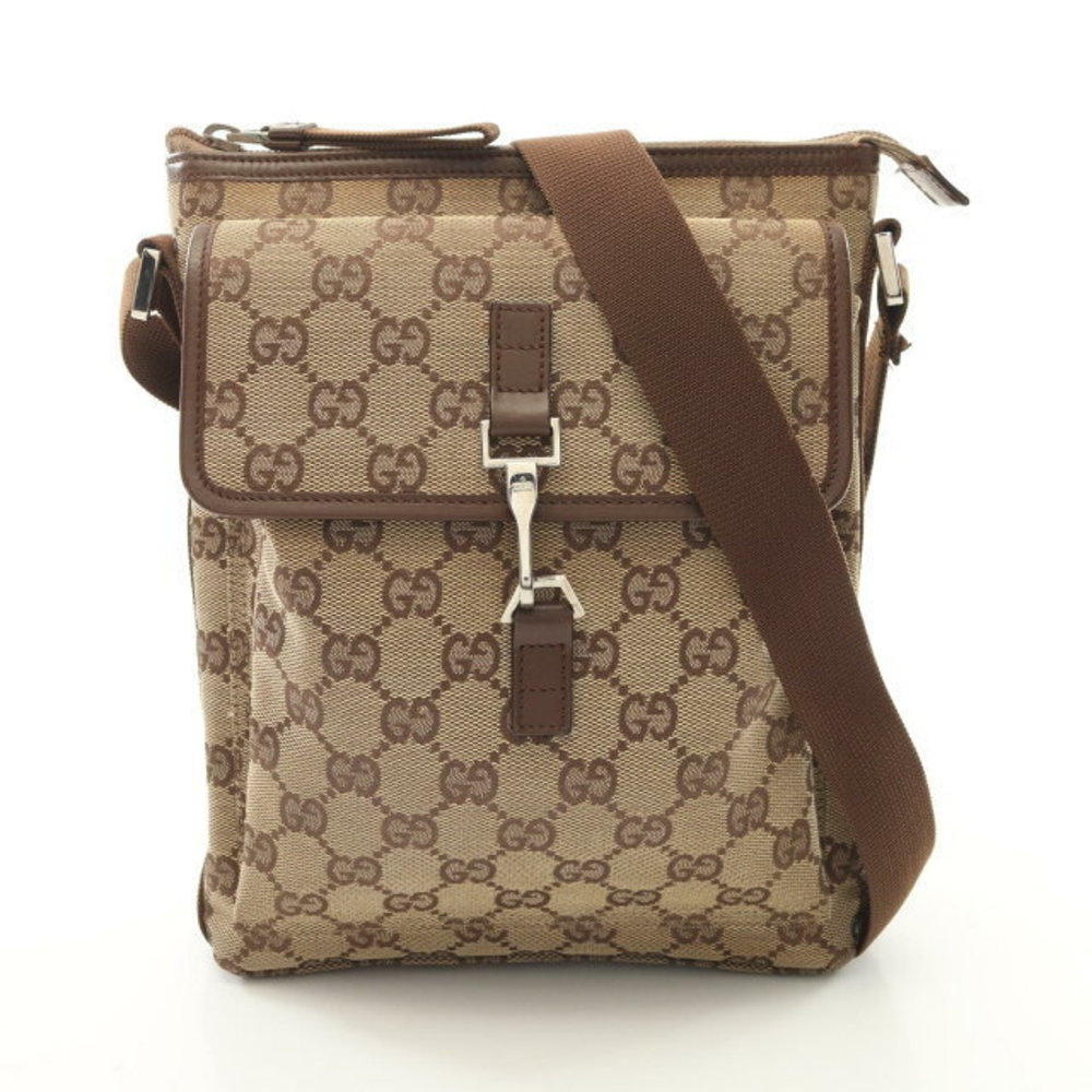 Gucci Brown Bag Shoulder Leather GG Canvas Beige - Picture 2 of 7